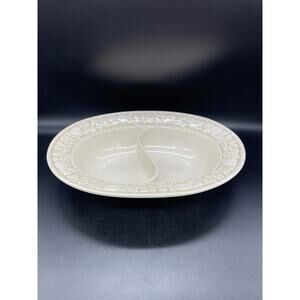 Vintage Metlox Vernon Ware Embossed Antiqua Divided Oval Serving Bowl 12" Calif